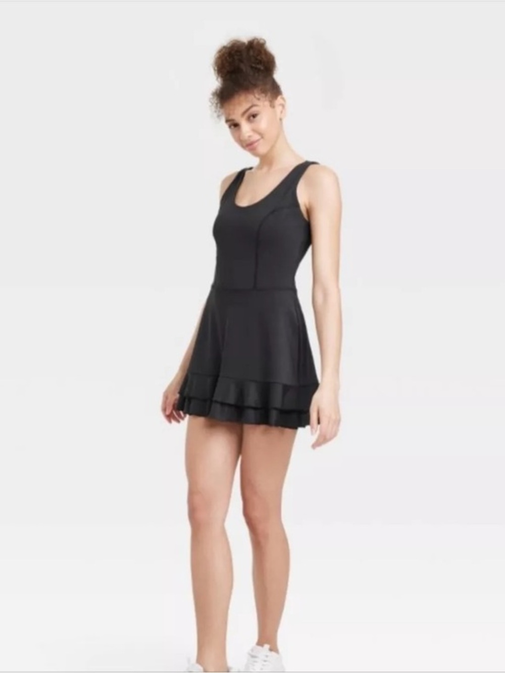 JoyLab NWOT Black Sleeveless Ruffle-Hem Mini ATHLETIC dress with shorts